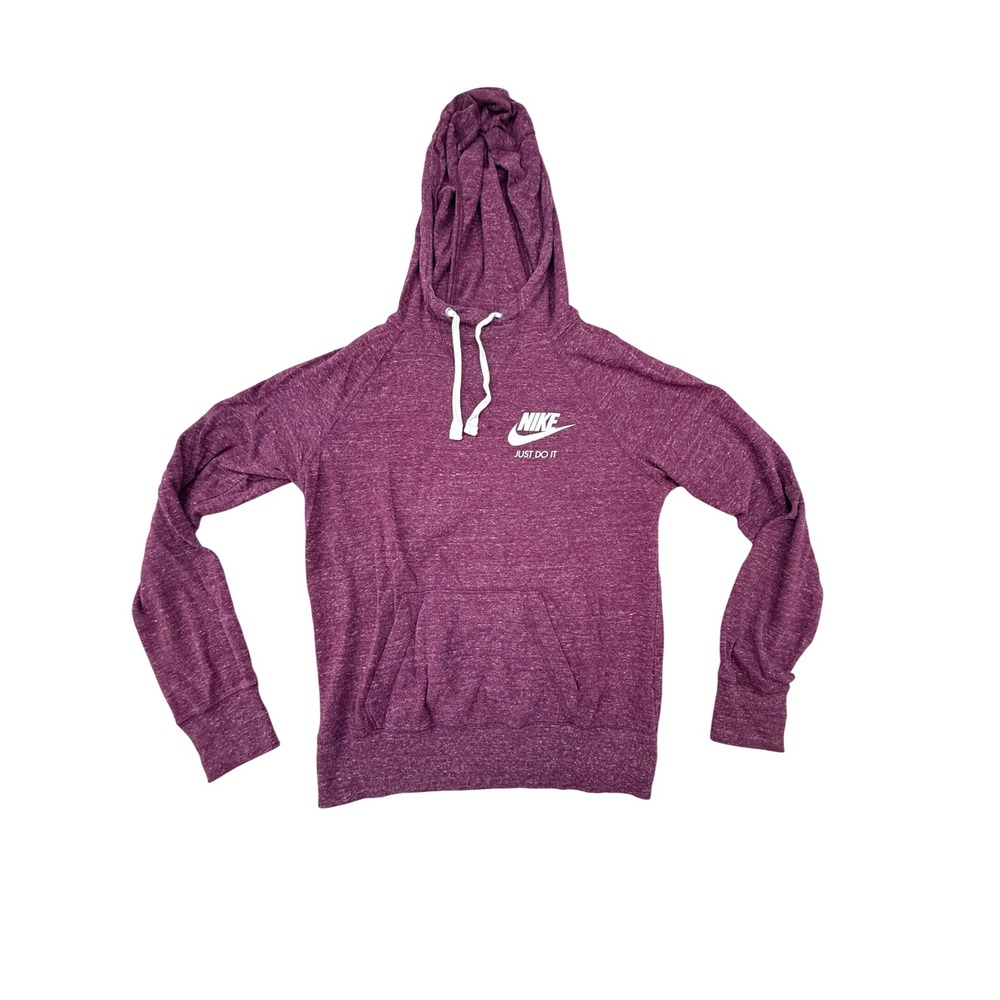 Nike Gym Vintage Hoodie Womens Small Burgundy Heather Just Do It Pullover Logo